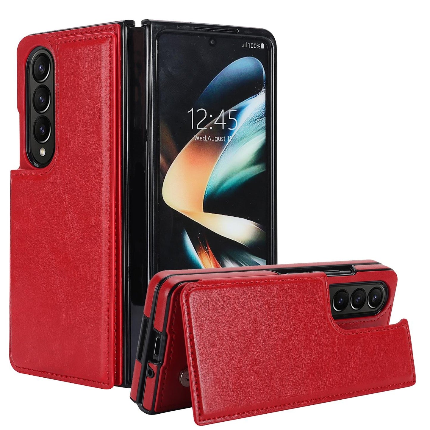 For Samsung Galaxy z Fold4 5G Foldable Phone Case with Double Buckle Card Slot - Purple