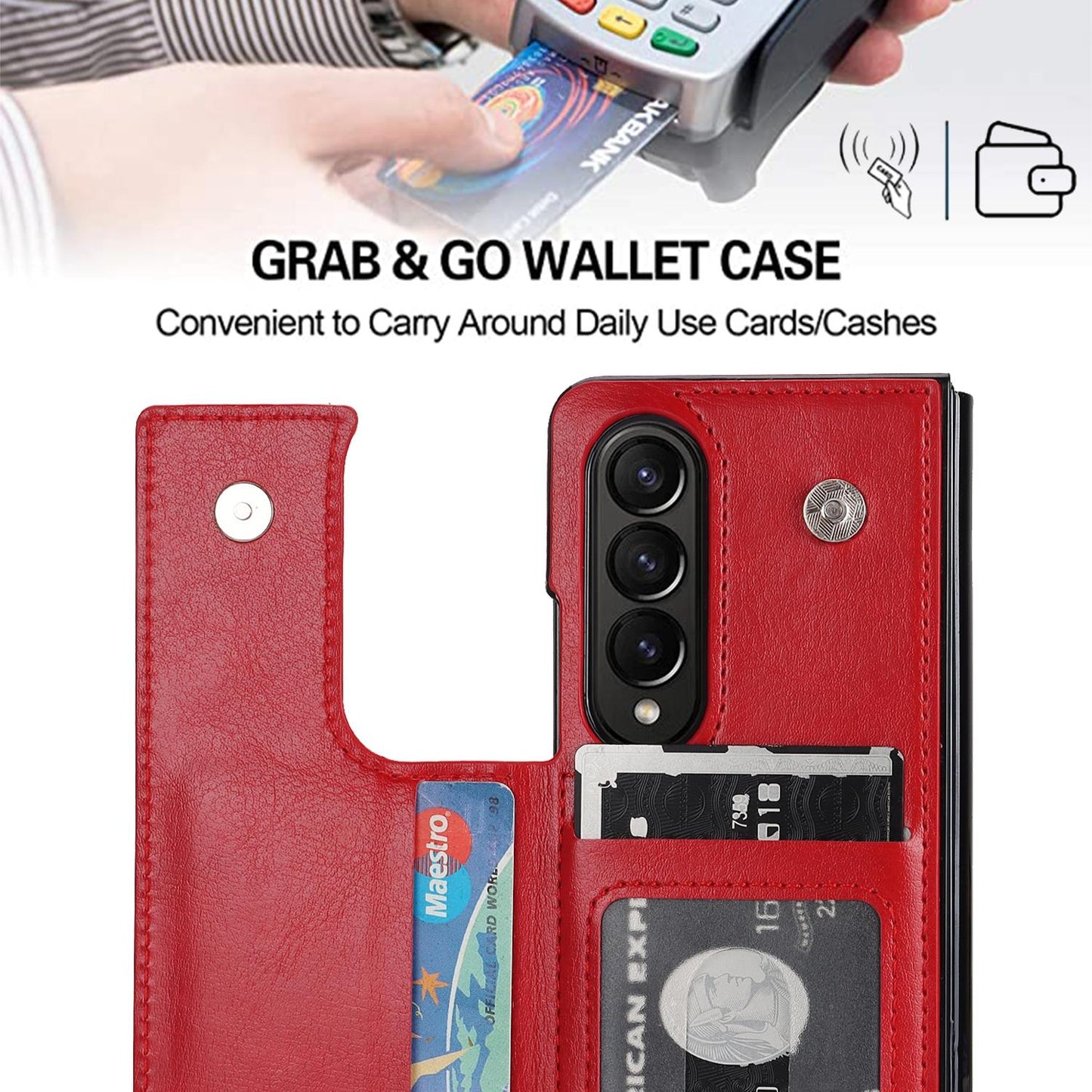 For Samsung Galaxy z Fold4 5G Foldable Phone Case with Double Buckle Card Slot - Purple