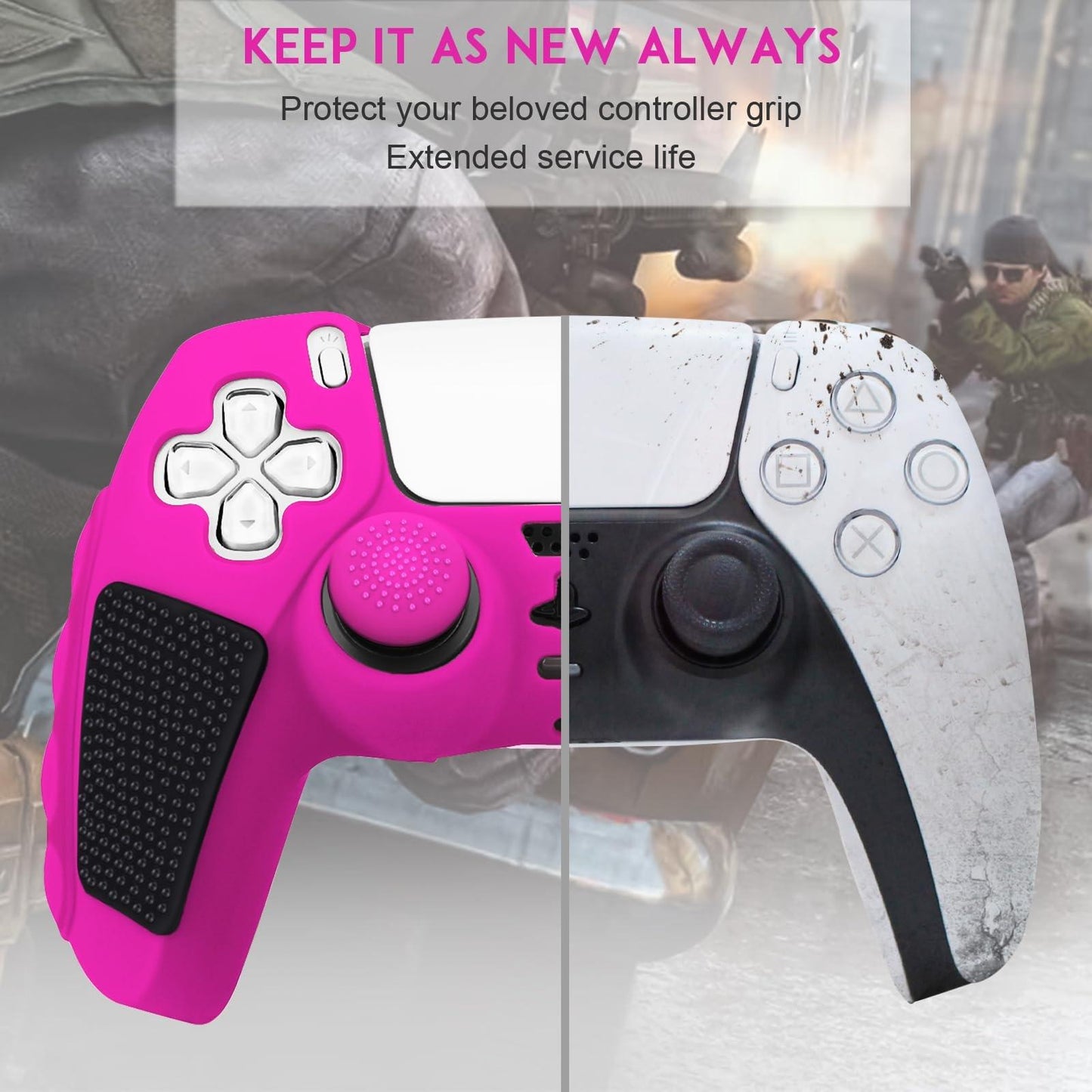Silicone Gamepad Cover for Sony Ps5 - no Rocker Caps - Pink Black