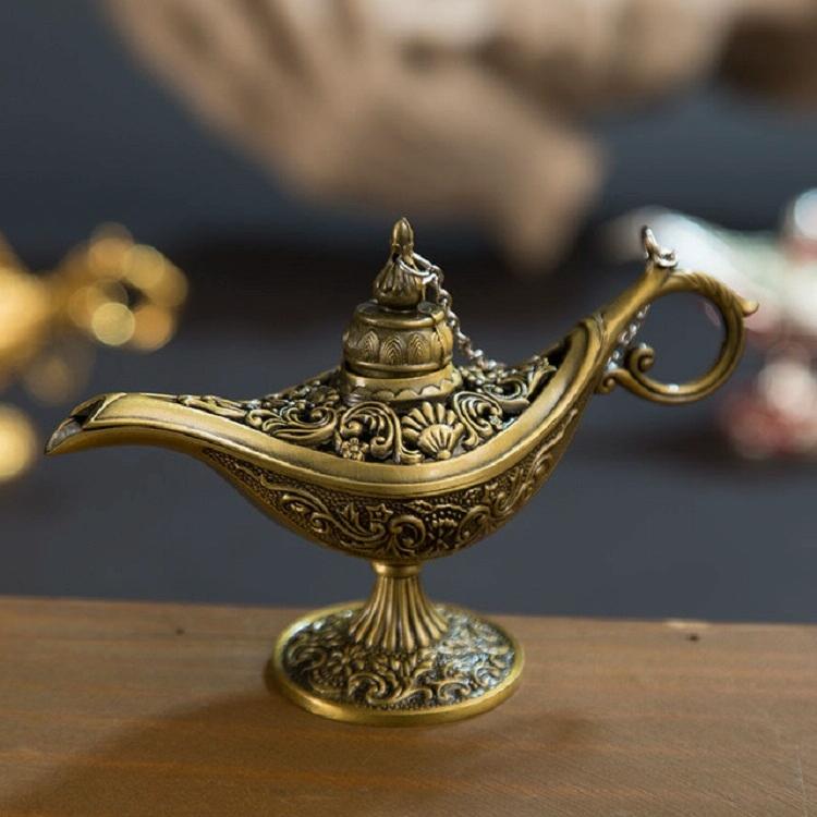 Metal Aladdin Magic Lamp Aromatherapy Home Decor Gift - Red Copper