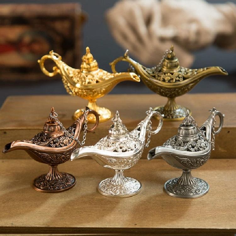 Metal Aladdin Magic Lamp Aromatherapy Home Decor Gift - Red Copper