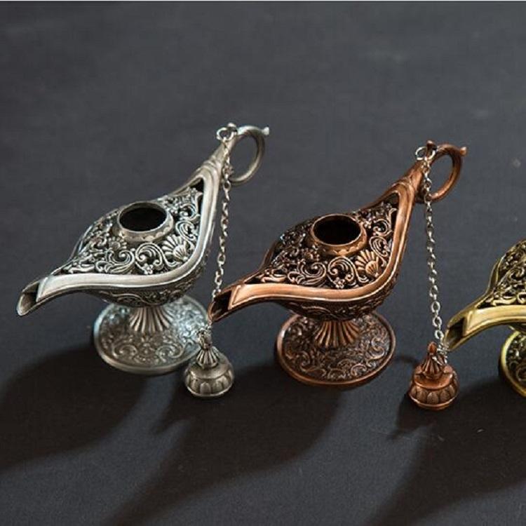 Metal Aladdin Magic Lamp Aromatherapy Home Decor Gift - Red Copper
