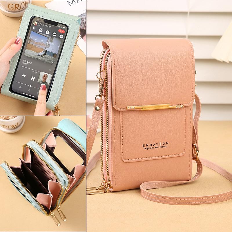 Multifunctional Touch Screen Crossbody Bag - Light Pink