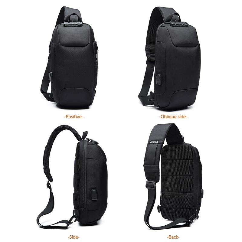 Anti Theft Men Waterproof Crossbody Bag With USB Port - Red