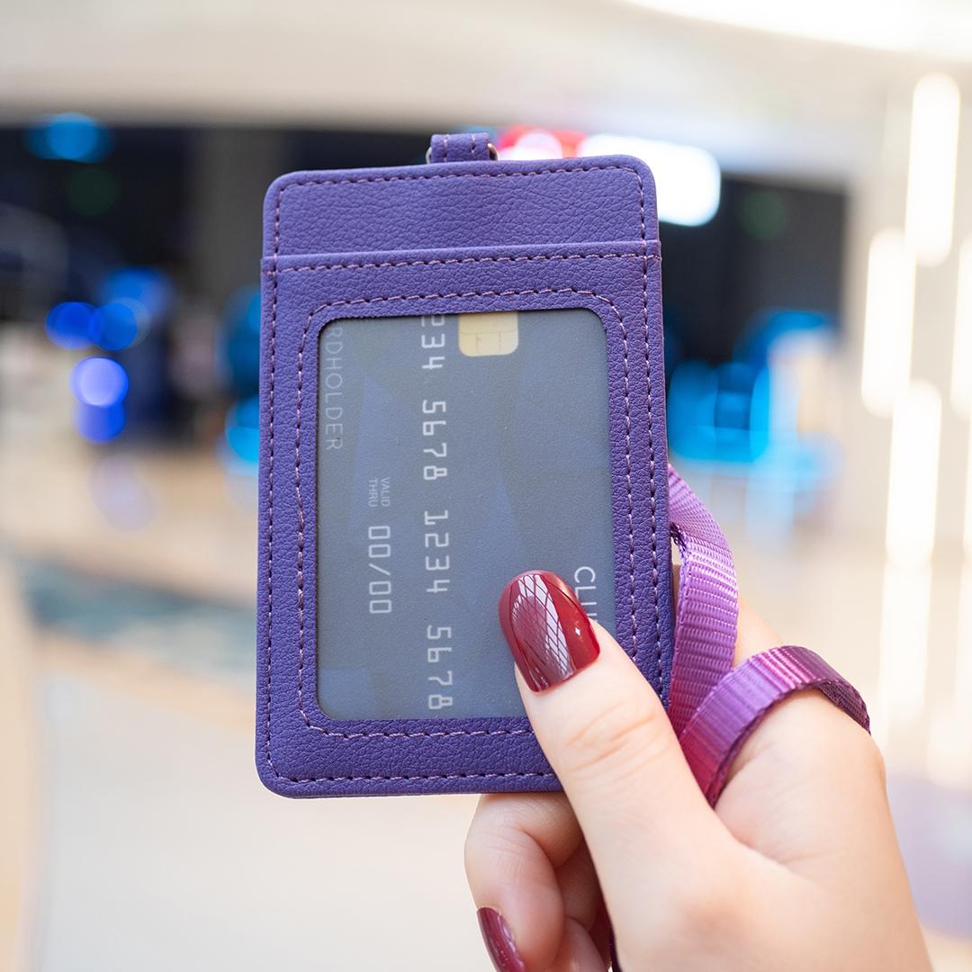 Vertical Id Card Bag & Lanyard - Purple