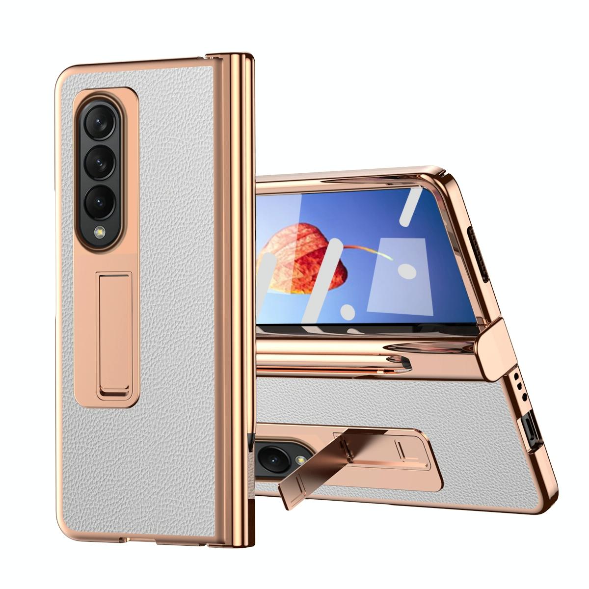 Premium Litchi Leather Hinged Phone Case for Samsung Galaxy z Fold 4 - with Pen - Black