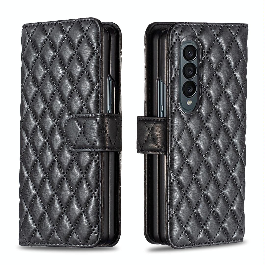 For Samsung Galaxy Z Fold4 5G Diamond Lattice Flip Wallet Case - White