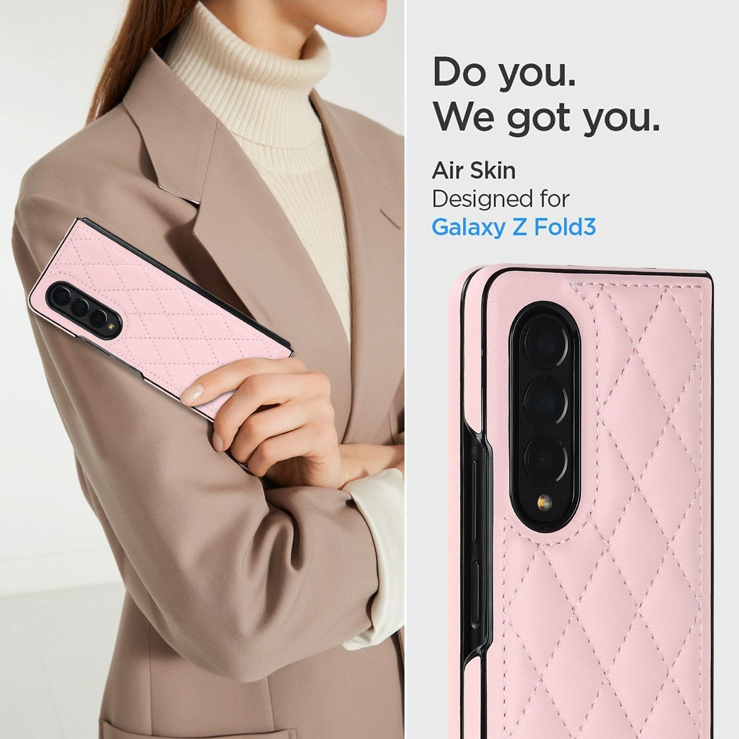 Foldable Microfiber Phone Case for Samsung Galaxy z Fold 4 - Rhombic Design - Pink