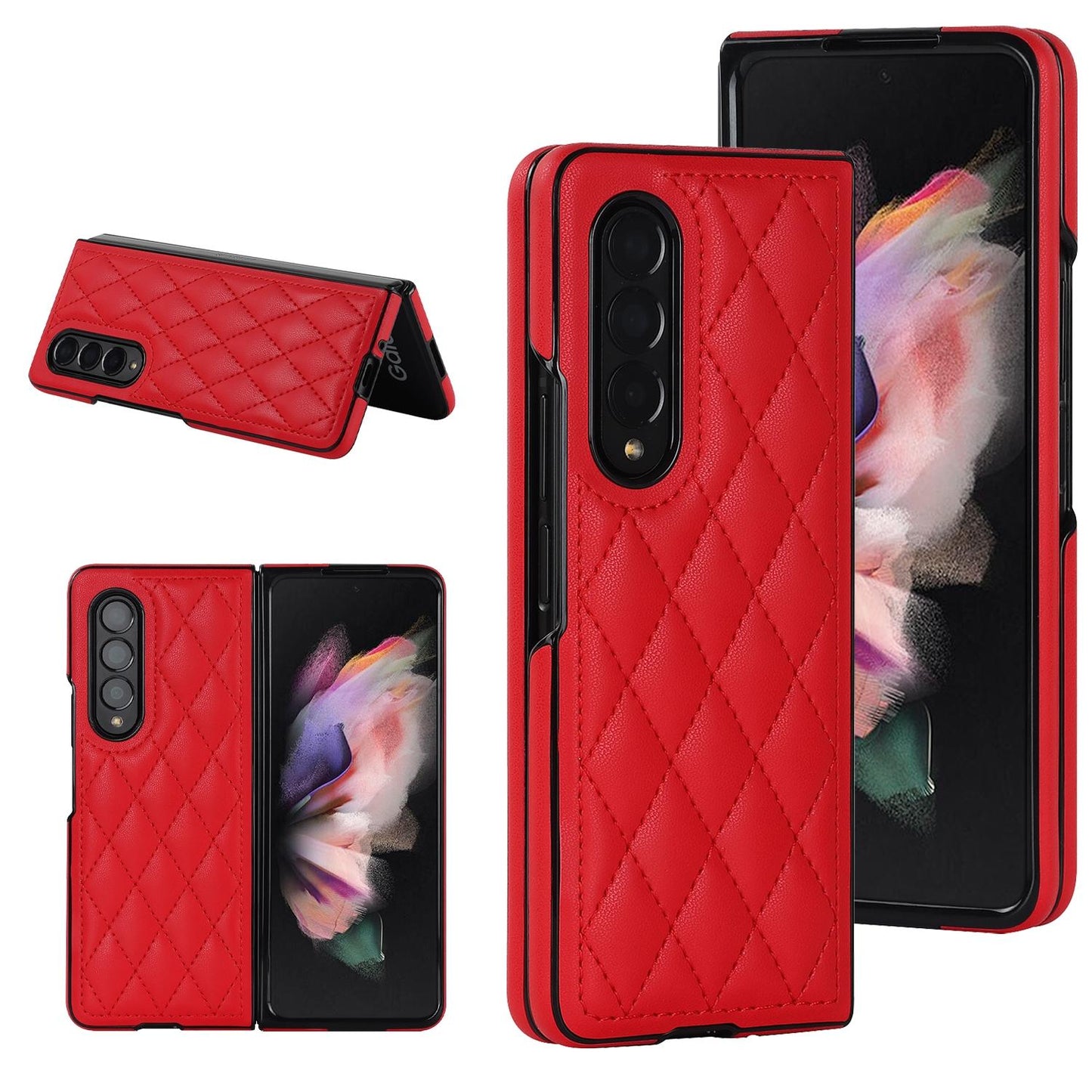 Foldable Microfiber Phone Case for Samsung Galaxy z Fold 4 - Rhombic Design - Pink
