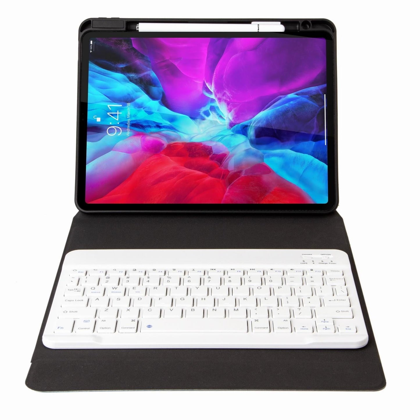 Leather Case With Bluetooth Keyboard For Ipad 9.7 2018 & 2017 - Three-Fold Holder - Pink Blue