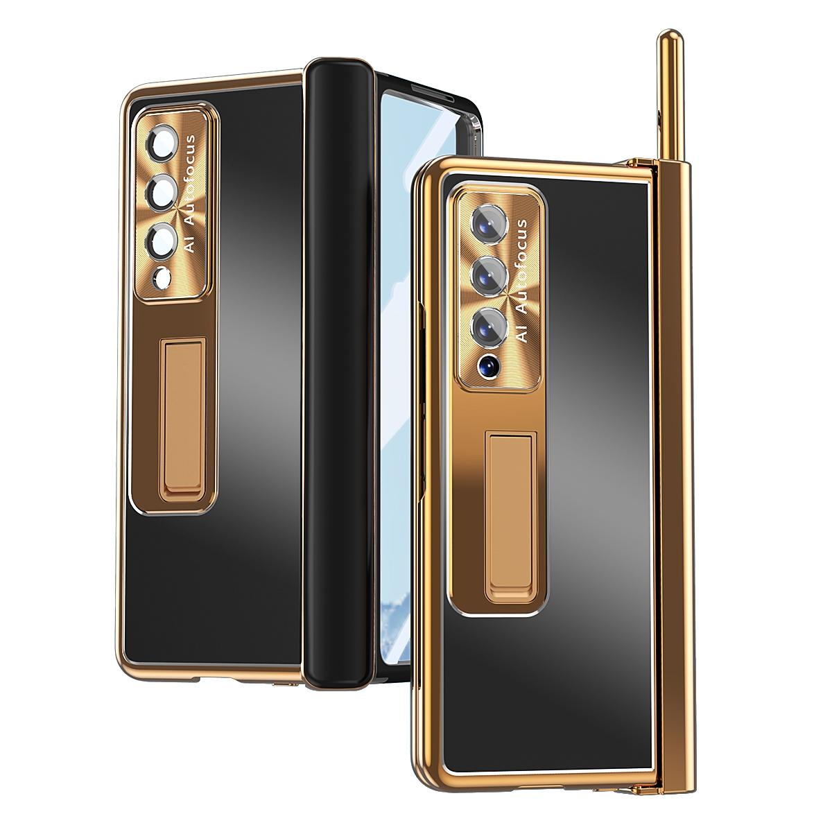 Shockproof Aluminum Double Hinge Case for Samsung Galaxy z Fold 4 - Black Gold