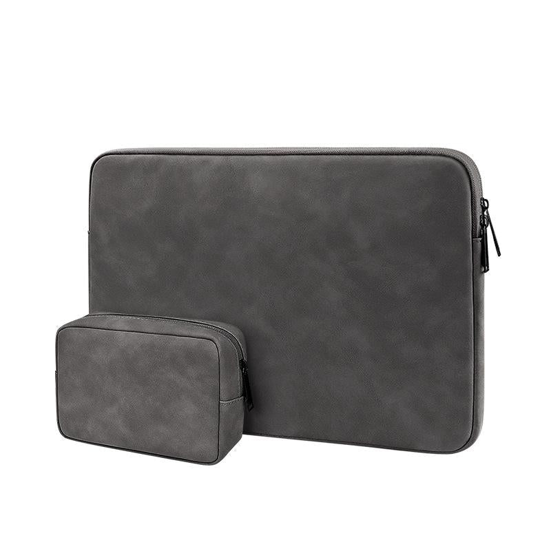 Lightweight Waterproof Lambskin Laptop Sleeve - Fits 14.1-15.4 Inches - Gray With Bag