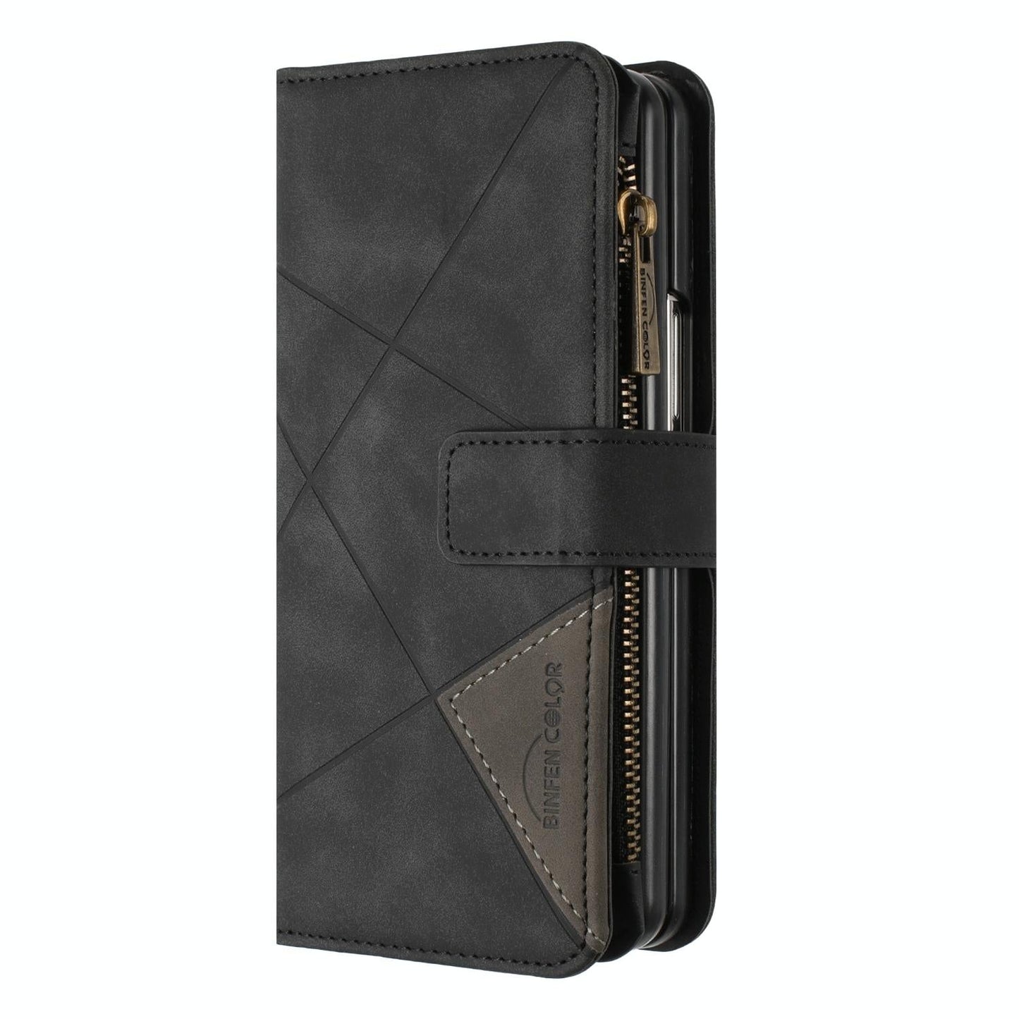 For Samsung Galaxy Z Fold4 5G Leather Zip Wallet With Rhombus Texture - Blue