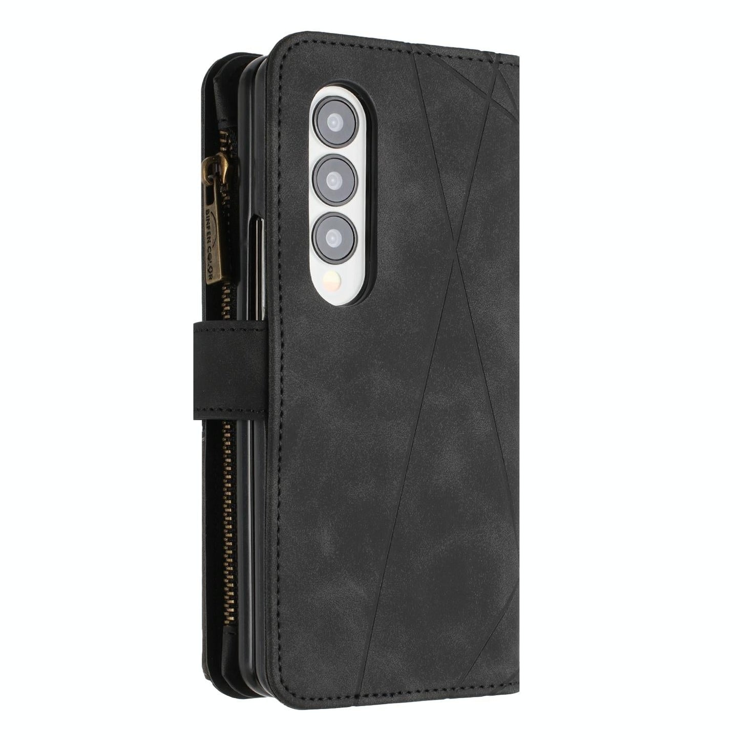 For Samsung Galaxy Z Fold4 5G Leather Zip Wallet With Rhombus Texture - Blue