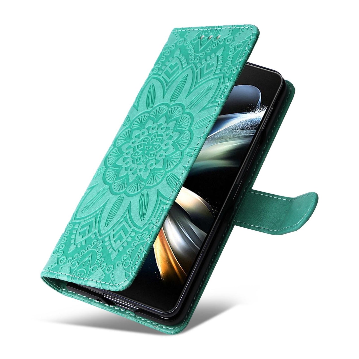 Sunflower Embossed Leather Phone Case for Samsung Galaxy z Fold 4 / 5g - Rose Gold