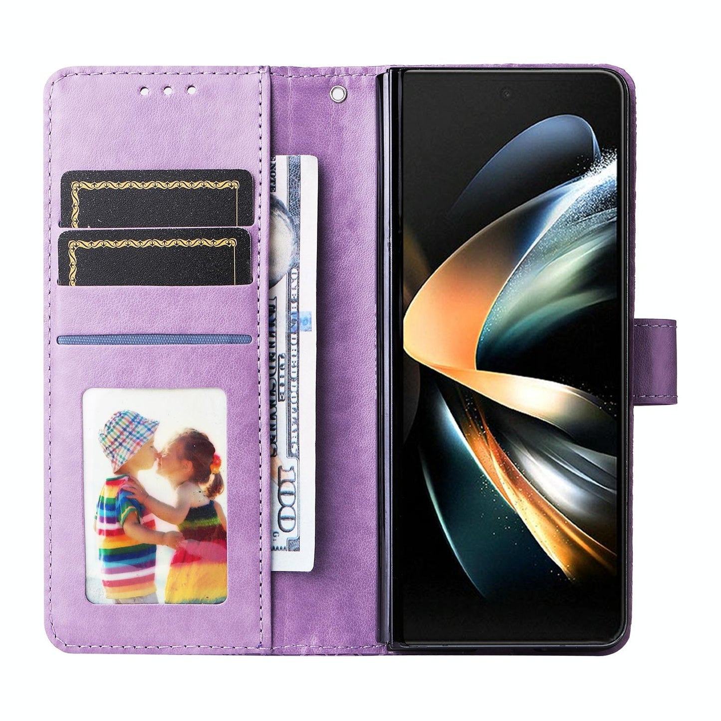 Sunflower Embossed Leather Phone Case for Samsung Galaxy z Fold 4 / 5g - Rose Gold