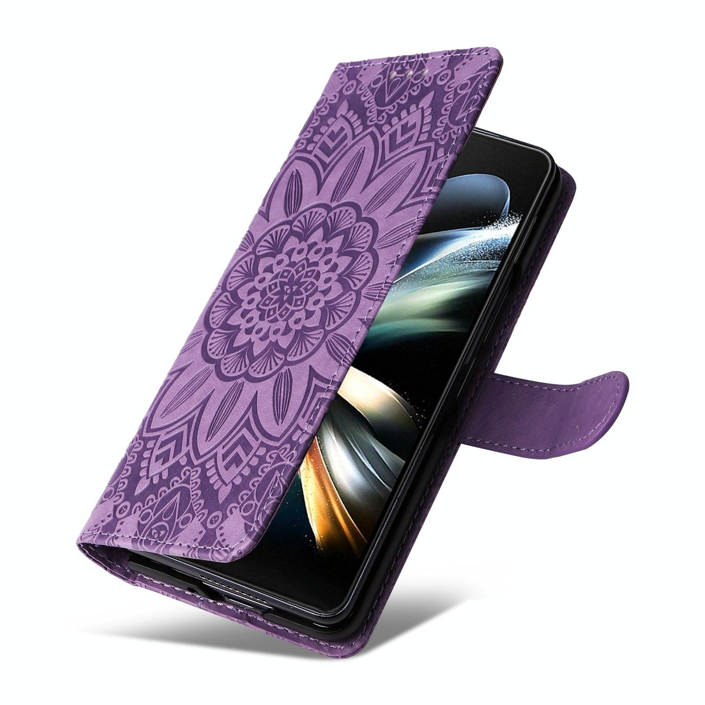 Sunflower Embossed Leather Phone Case for Samsung Galaxy z Fold 4 / 5g - Rose Gold