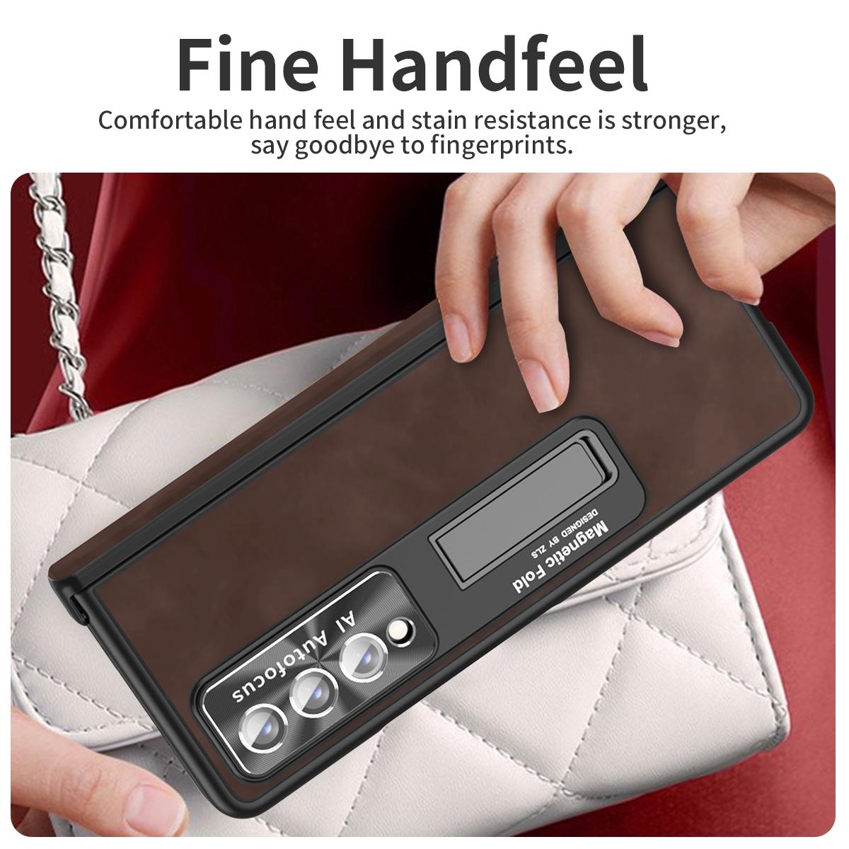 For Samsung Galaxy Z Fold4 5G Napa Texture All-In-One Phone Case - Coffee