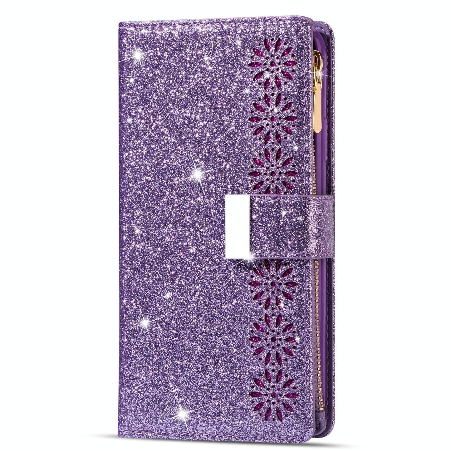 Sparkling Leather Zip Case for Samsung Galaxy z Fold 4 - Zipper Closure - Purple