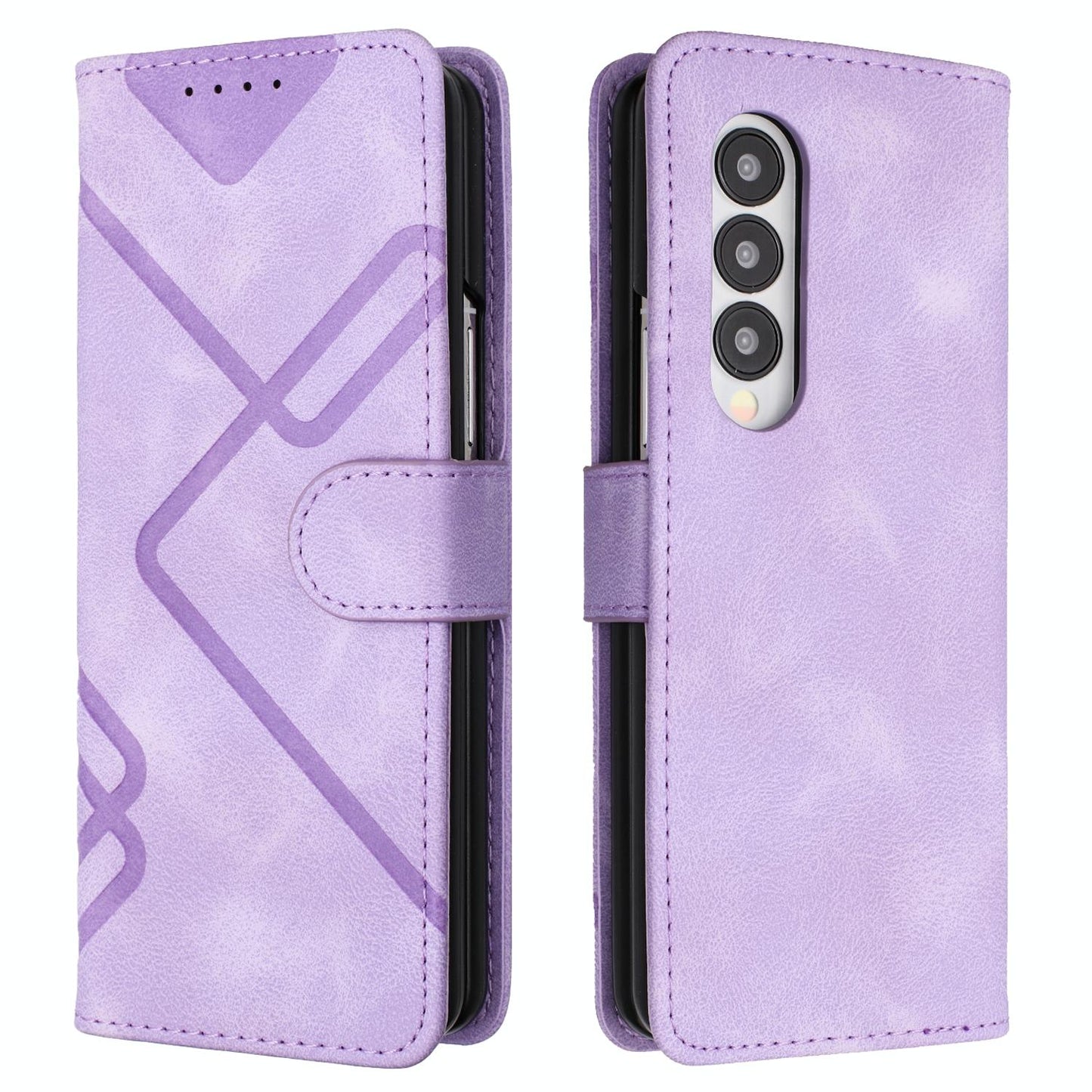Smooth Leather Phone Case for Samsung Galaxy z Fold 4 - Line Pattern - Black