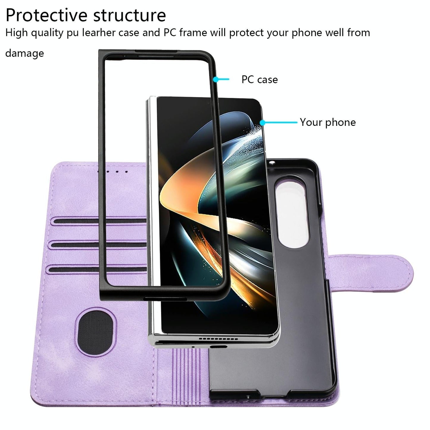 Smooth Leather Phone Case for Samsung Galaxy z Fold 4 - Line Pattern - Black