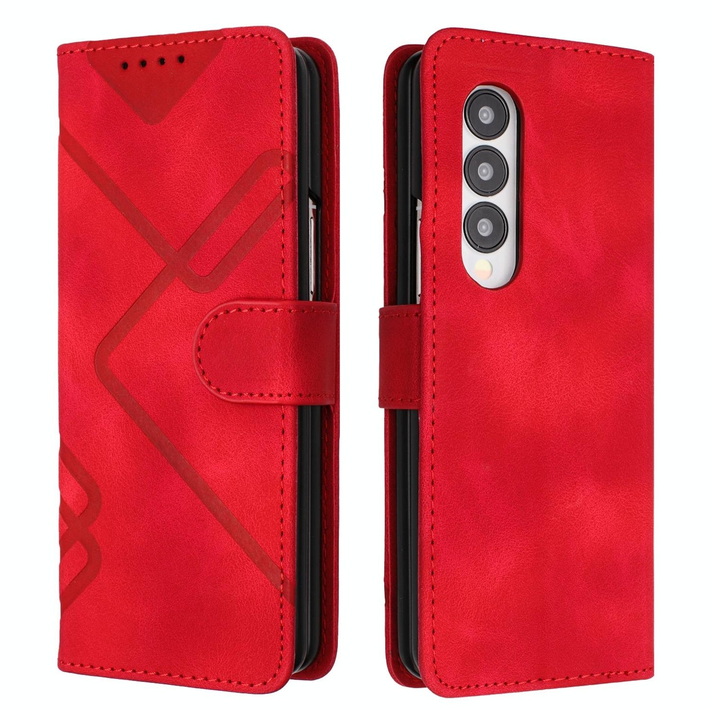 Smooth Leather Phone Case for Samsung Galaxy z Fold 4 - Line Pattern - Black