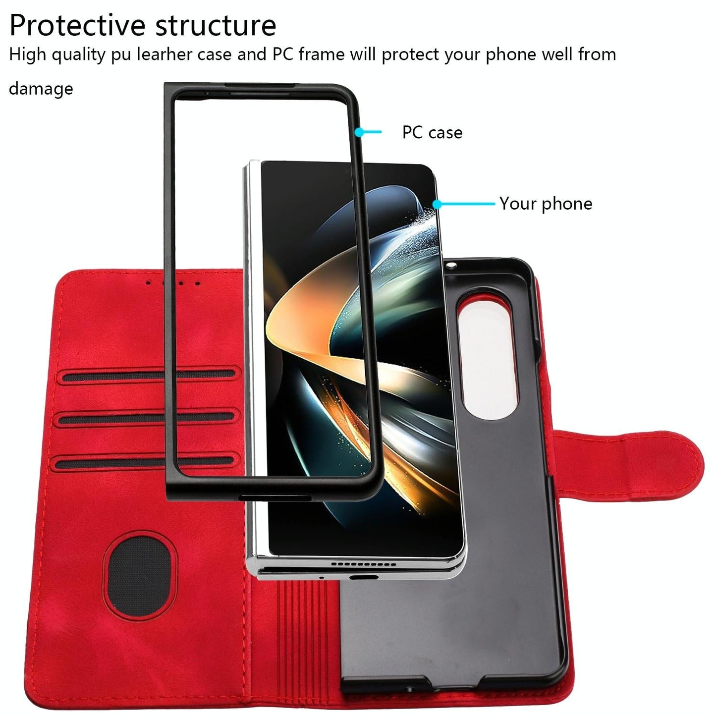 Smooth Leather Phone Case for Samsung Galaxy z Fold 4 - Line Pattern - Black