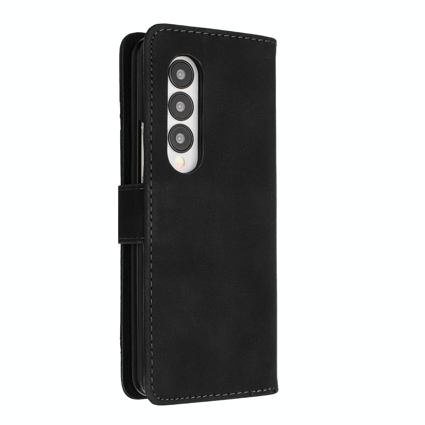 Smooth Leather Phone Case for Samsung Galaxy z Fold 4 - Line Pattern - Black