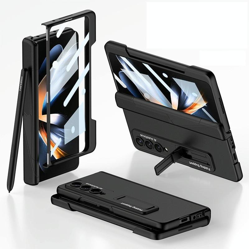 Foldable Phone Case with Magnetic Closure and Pen Slot for Samsung Galaxy z Fold 4 - Compact and Convenient - Grey