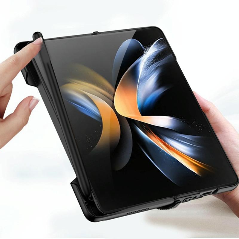 Foldable Phone Case with Magnetic Closure and Pen Slot for Samsung Galaxy z Fold 4 - Compact and Convenient - Grey
