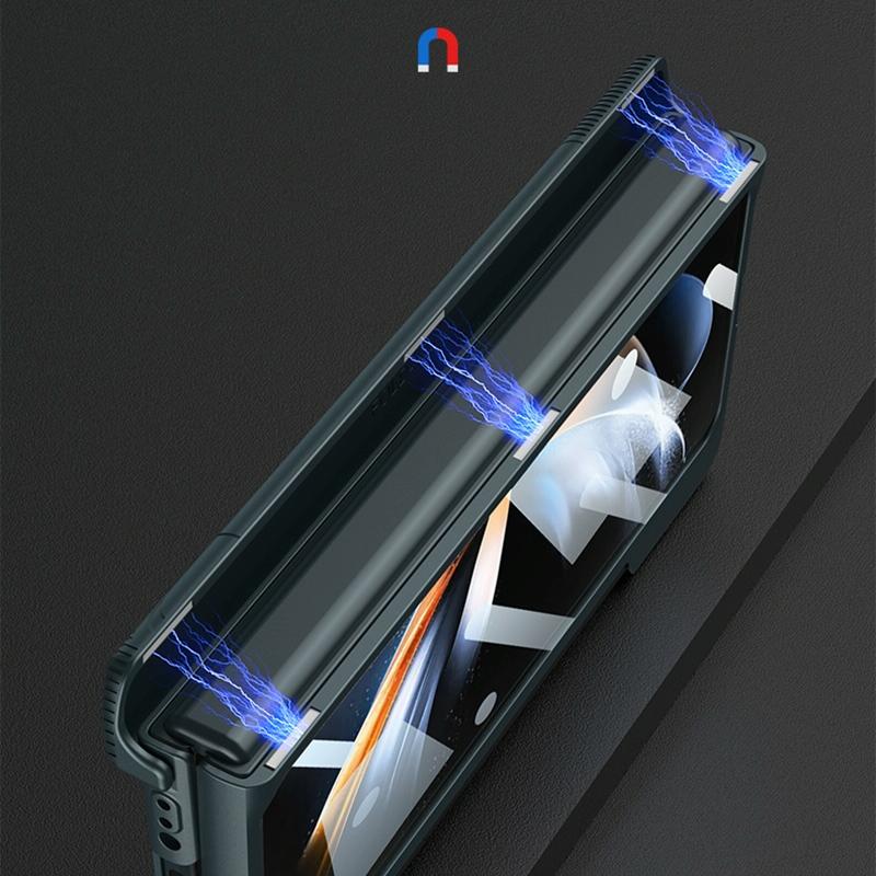 Foldable Phone Case with Magnetic Closure and Pen Slot for Samsung Galaxy z Fold 4 - Compact and Convenient - Grey