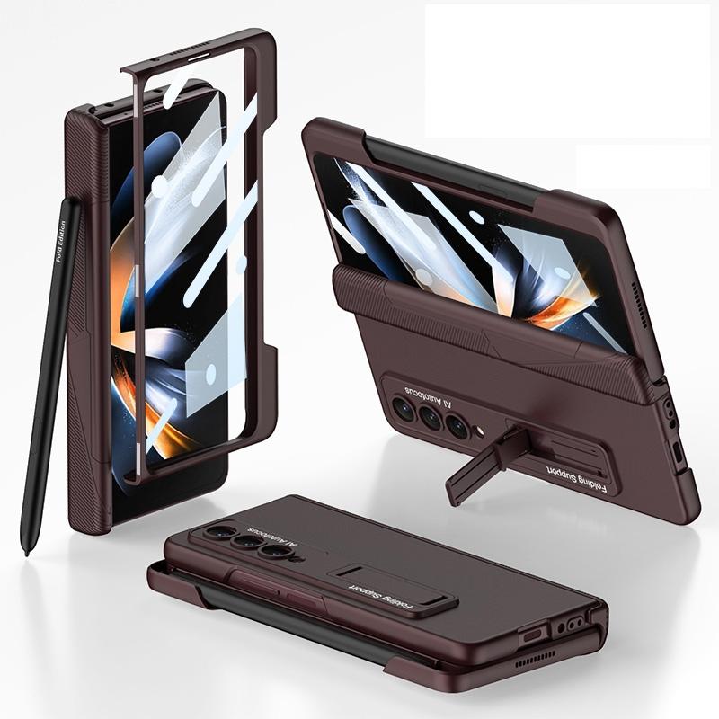 Foldable Phone Case with Magnetic Closure and Pen Slot for Samsung Galaxy z Fold 4 - Compact and Convenient - Grey