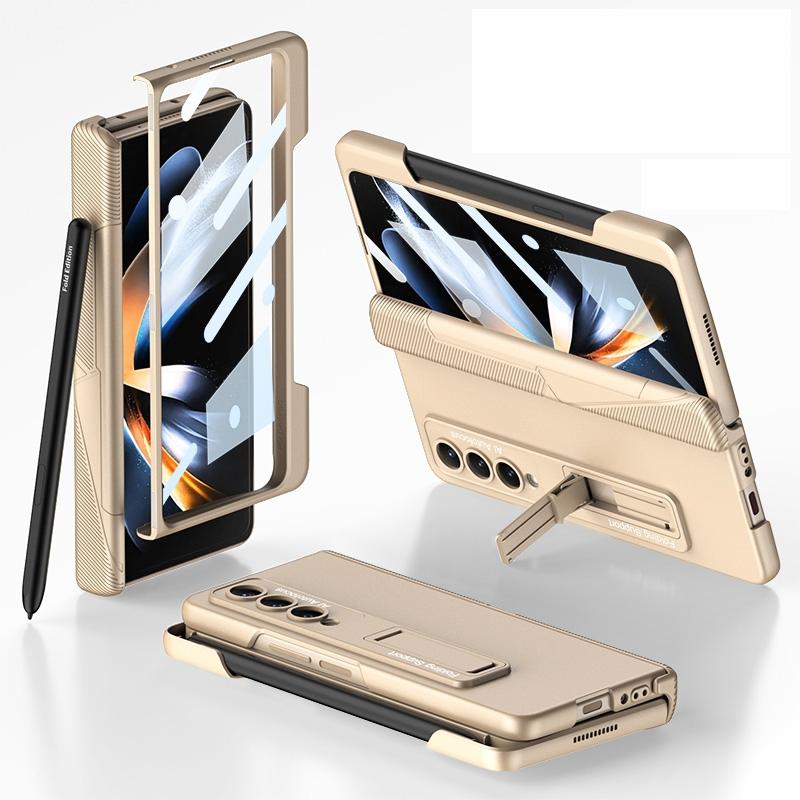 Foldable Phone Case with Magnetic Closure and Pen Slot for Samsung Galaxy z Fold 4 - Compact and Convenient - Grey