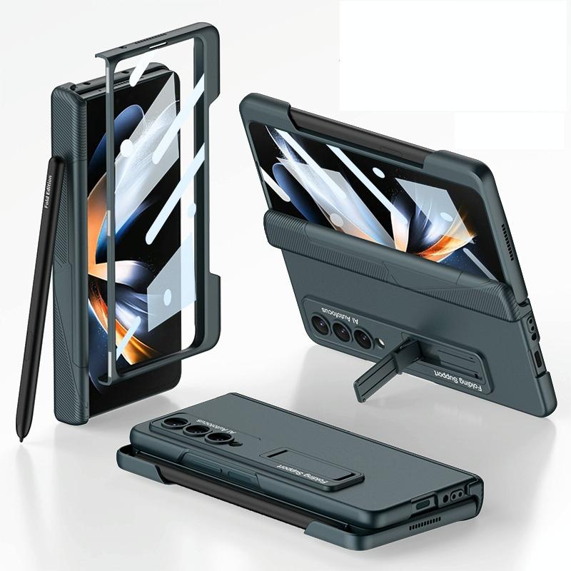 Foldable Phone Case with Magnetic Closure and Pen Slot for Samsung Galaxy z Fold 4 - Compact and Convenient - Grey