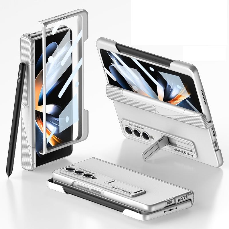 Foldable Phone Case with Magnetic Closure and Pen Slot for Samsung Galaxy z Fold 4 - Compact and Convenient - Grey