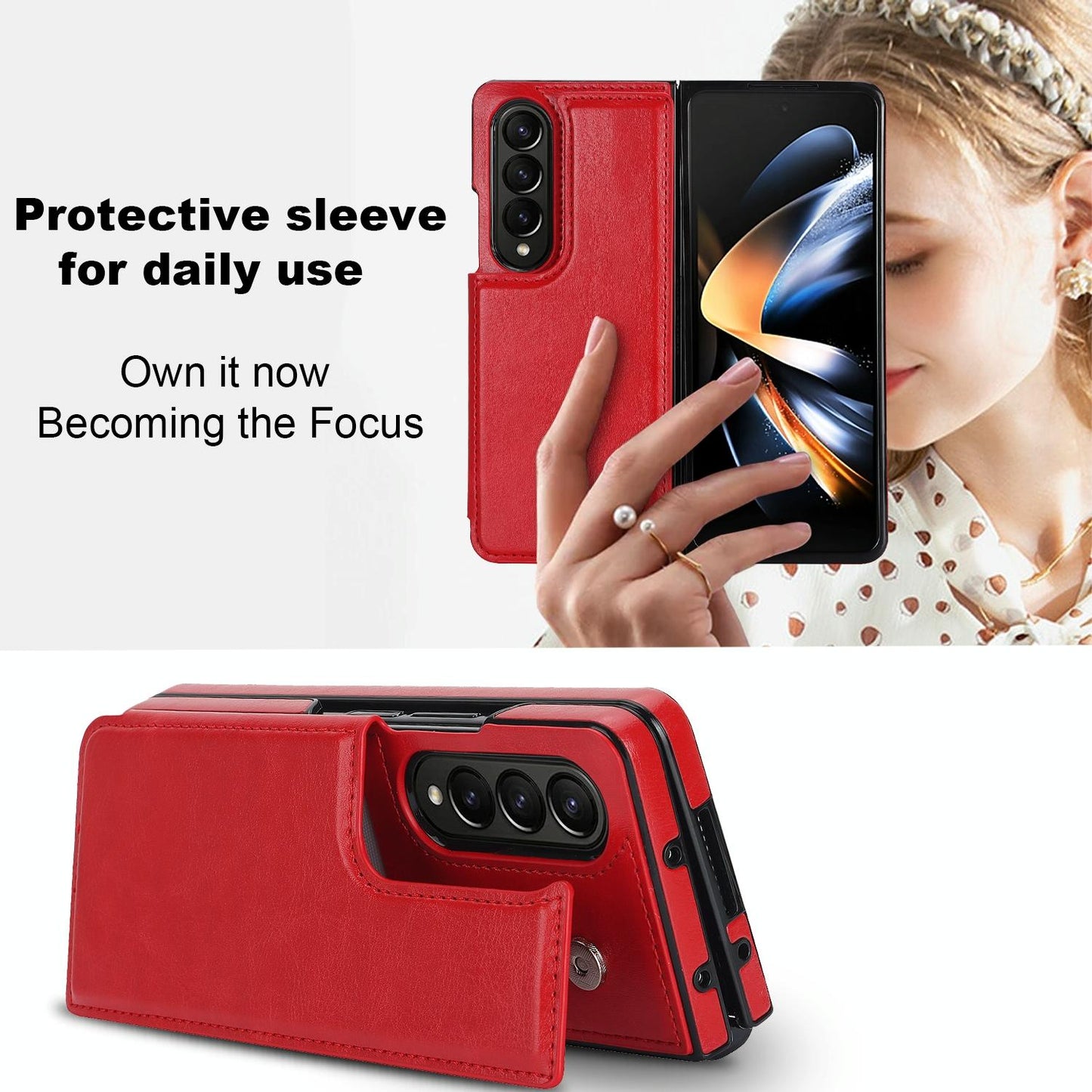 Full Coverage Double Buckle Phone Case for Samsung Galaxy z Fold 4 - Red