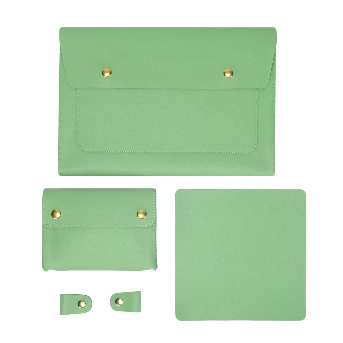 3-in-1 Waterproof Leather Laptop Liner Bag - 13 Inches - Avocado Green