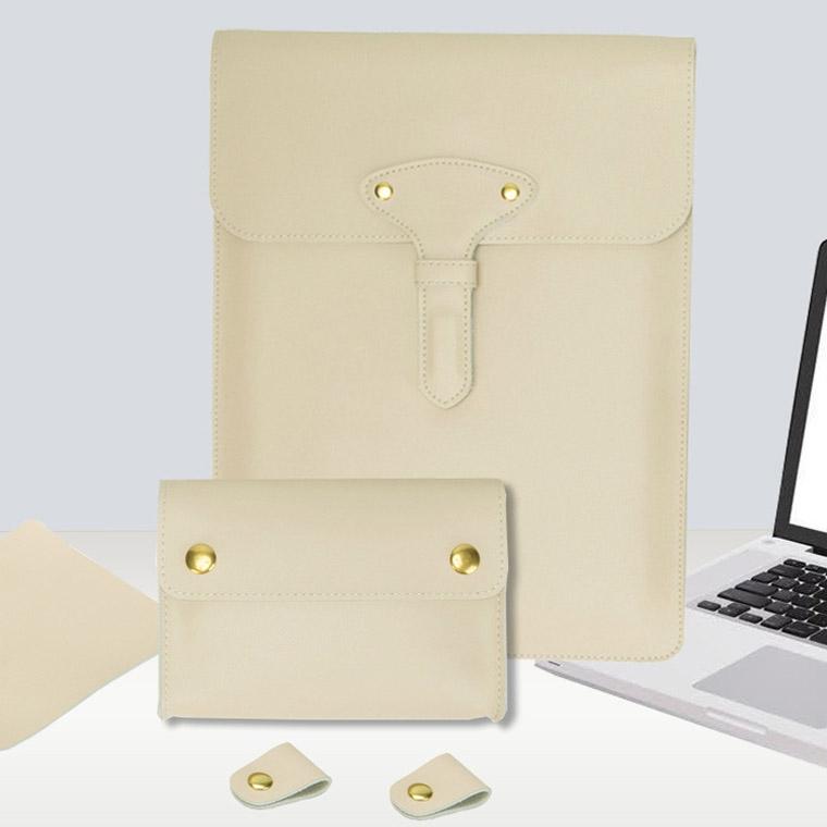 3-in-1 Waterproof Leather Laptop Liner Bag - 13 Inches - Avocado Green