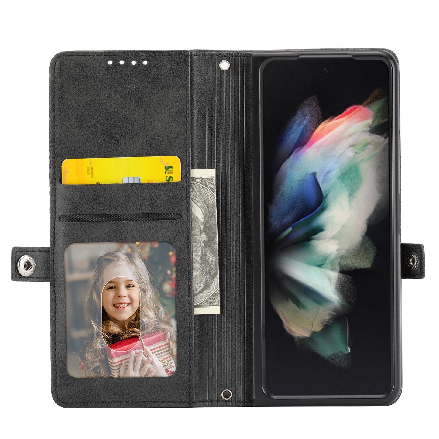 Leather Grid Texture Phone Case with Lanyard for Samsung Galaxy z Fold 4 - Yellow