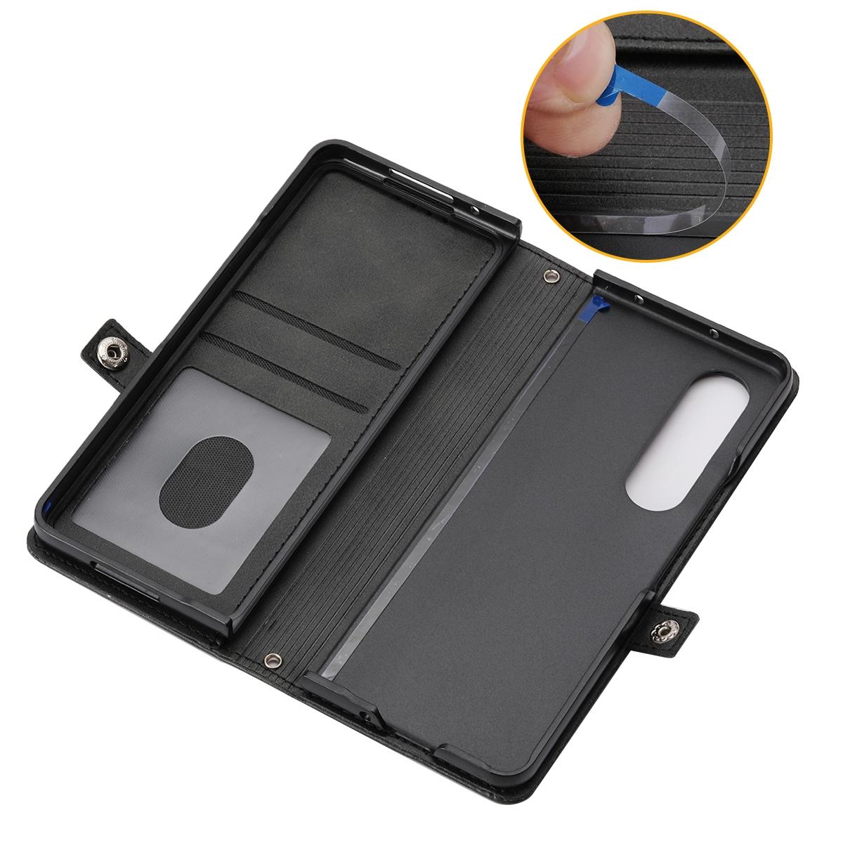 Leather Grid Texture Phone Case with Lanyard for Samsung Galaxy z Fold 4 - Yellow