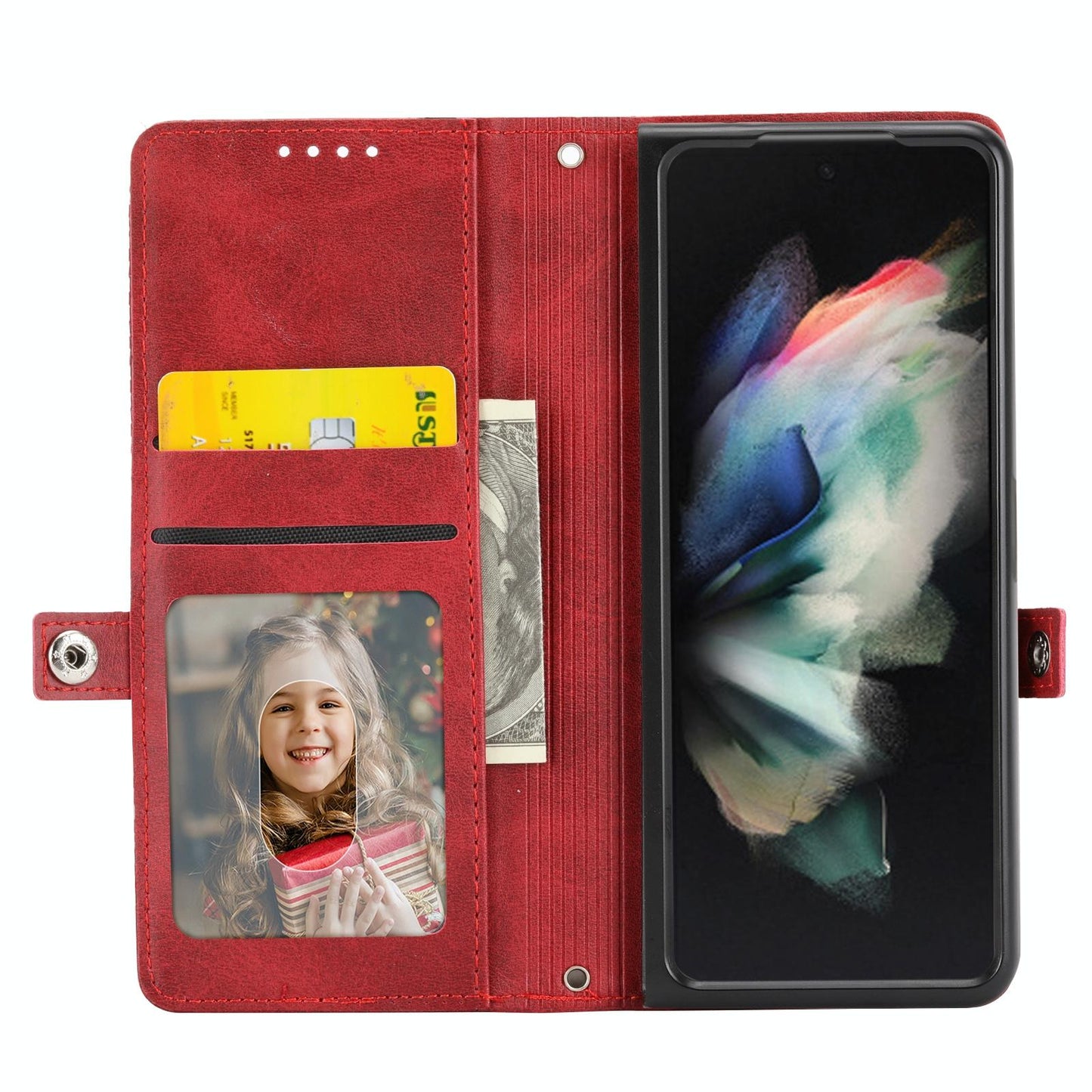 Leather Grid Texture Phone Case with Lanyard for Samsung Galaxy z Fold 4 - Yellow