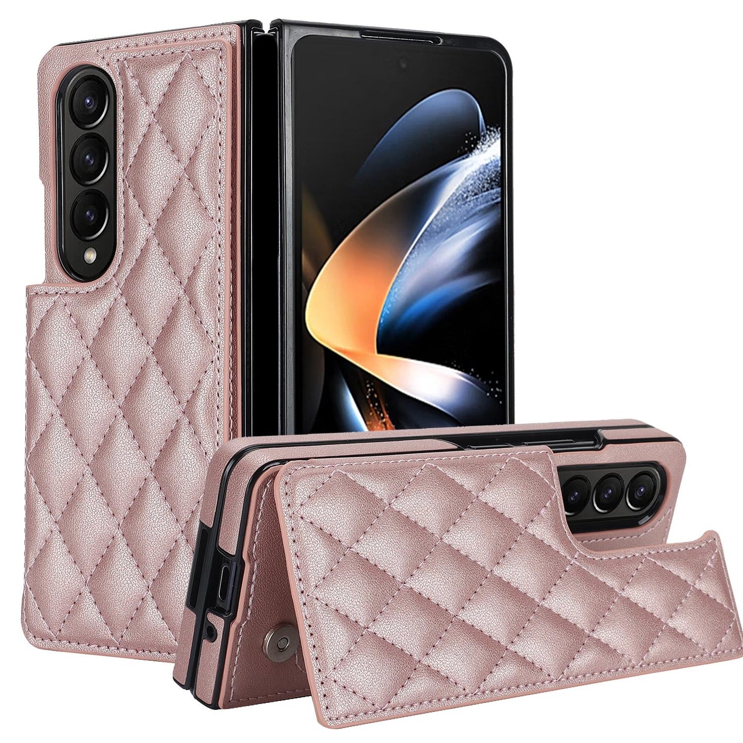 Foldable Full Coverage Double Buckle Pu Phone Case for Samsung Galaxy z Fold 4 - Red