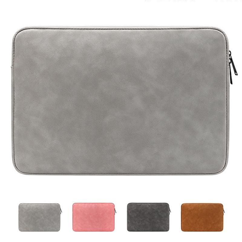 Lightweight Waterproof Lambskin Laptop Sleeve - Fits 14.1-15.4 Inches - Deep Gray With Bag