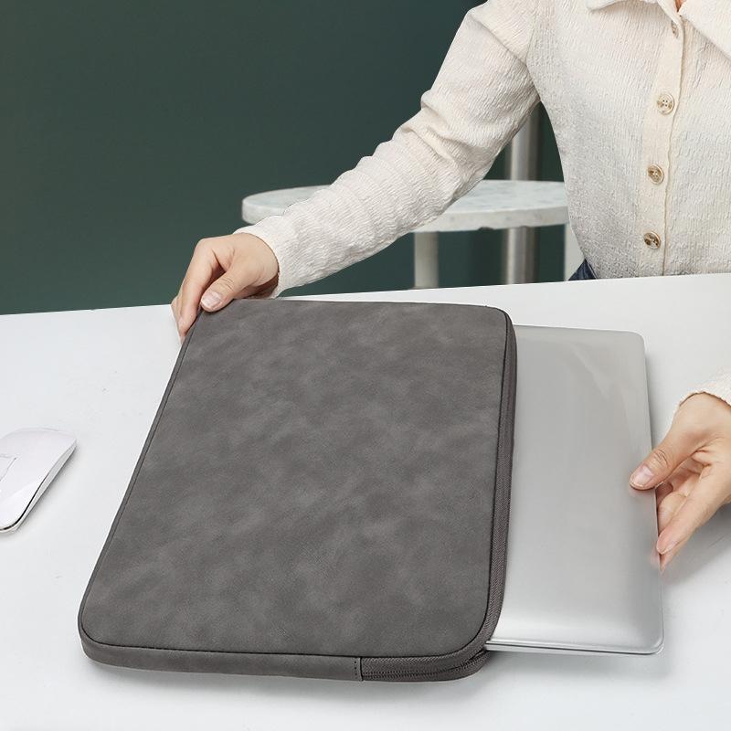 Lightweight Waterproof Lambskin Laptop Sleeve - Fits 14.1-15.4 Inches - Deep Gray With Bag
