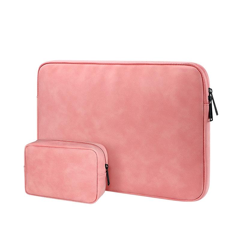 Lightweight Waterproof Lambskin Laptop Sleeve - Fits 14.1-15.4 Inches - Deep Gray With Bag