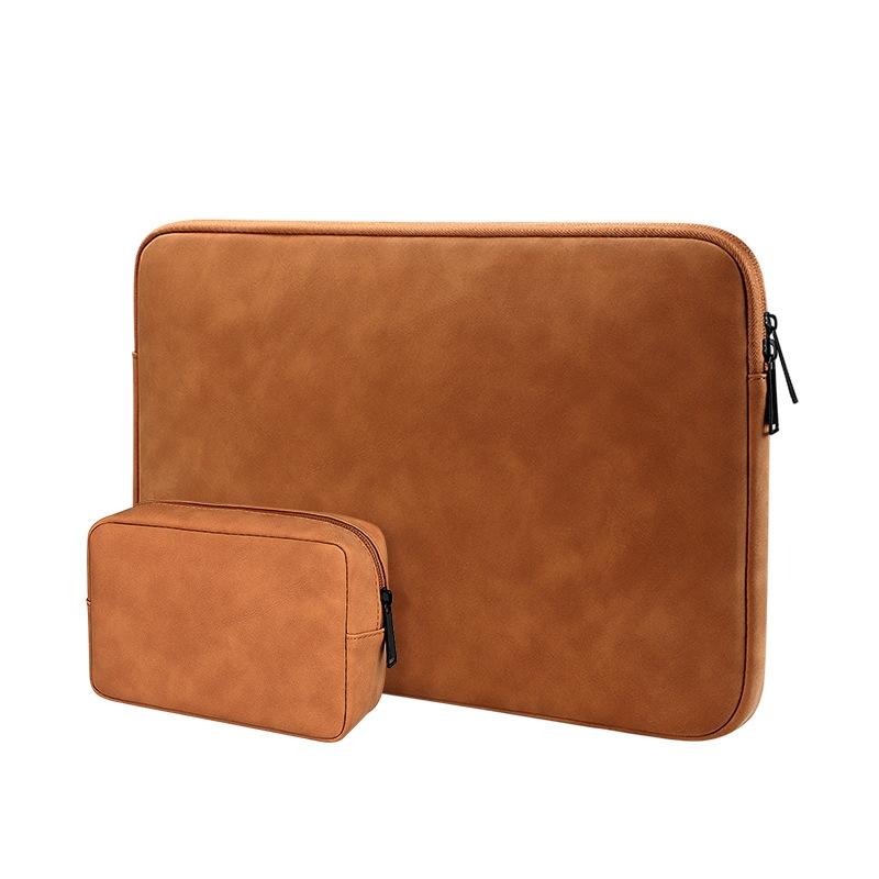 Lightweight Waterproof Lambskin Laptop Sleeve - Fits 14.1-15.4 Inches - Deep Gray With Bag