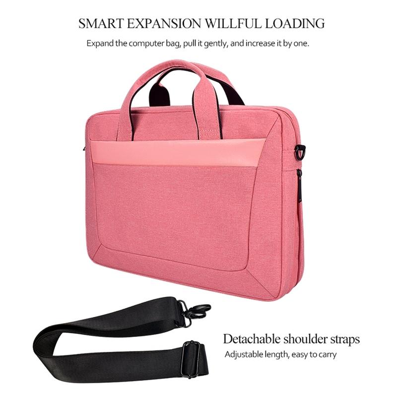 Expandable Laptop Bag - Waterproof Oxford Cloth Detachable Shoulder Strap - Pink