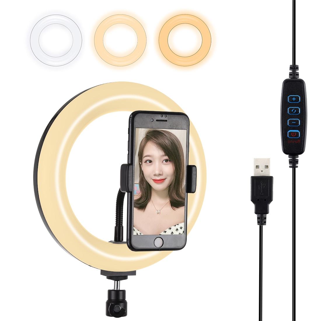 20cm Usb Dual Colour Led Ring Light with Phone Clamp - Pink