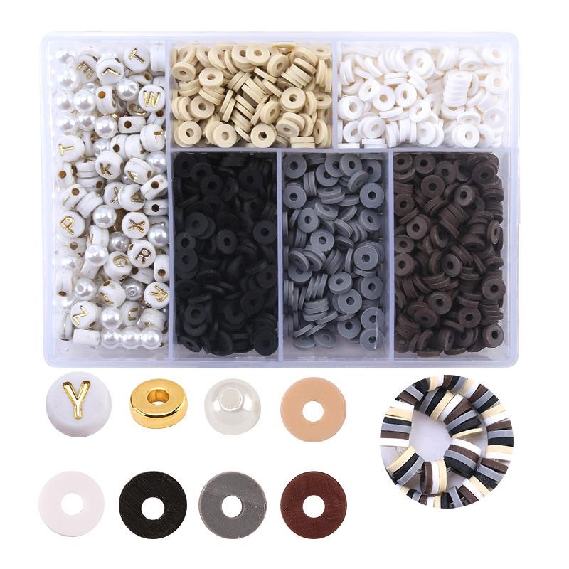 6 Piece Soft Pottery Beading Set For Diy Bracelets & Necklaces - Pink
