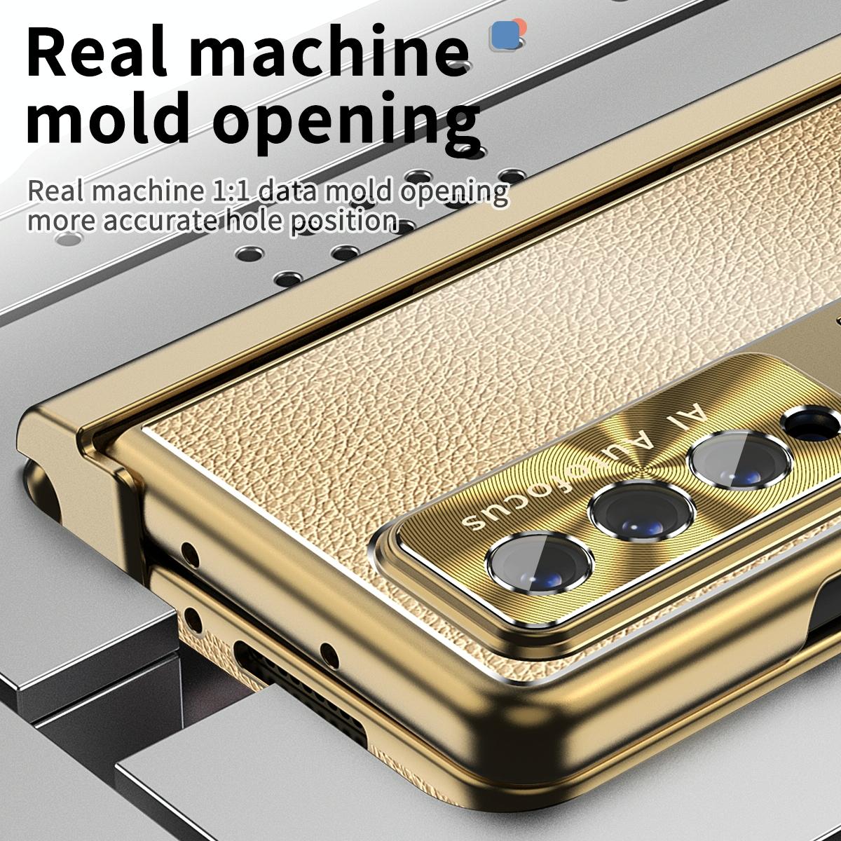 Shockproof Magnetic Litchi Pattern Phone Case for Samsung Galaxy z Fold 4 - Blue Gold